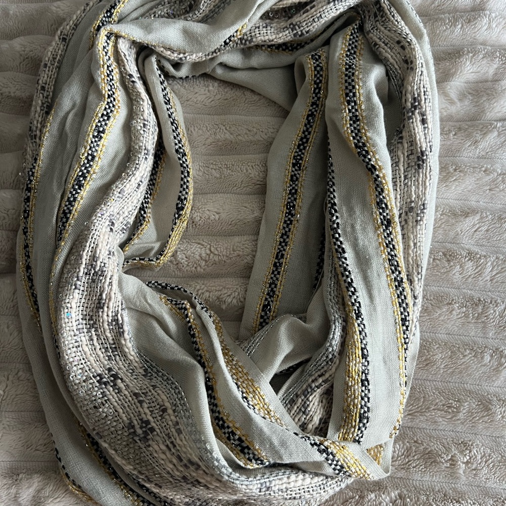 Echo Gray and Gold Infinity Scarf with Metallic Sheen